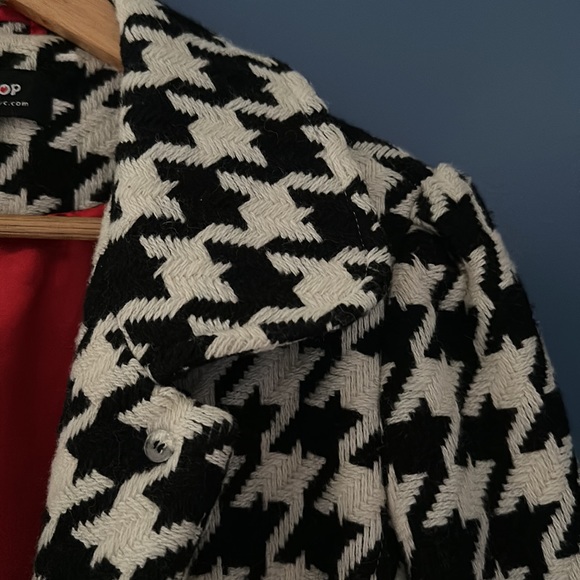 VGUC Size M Long Houndstooth Black & White Wool Single Breasted Pea Coat Jacket - Picture 3 of 3